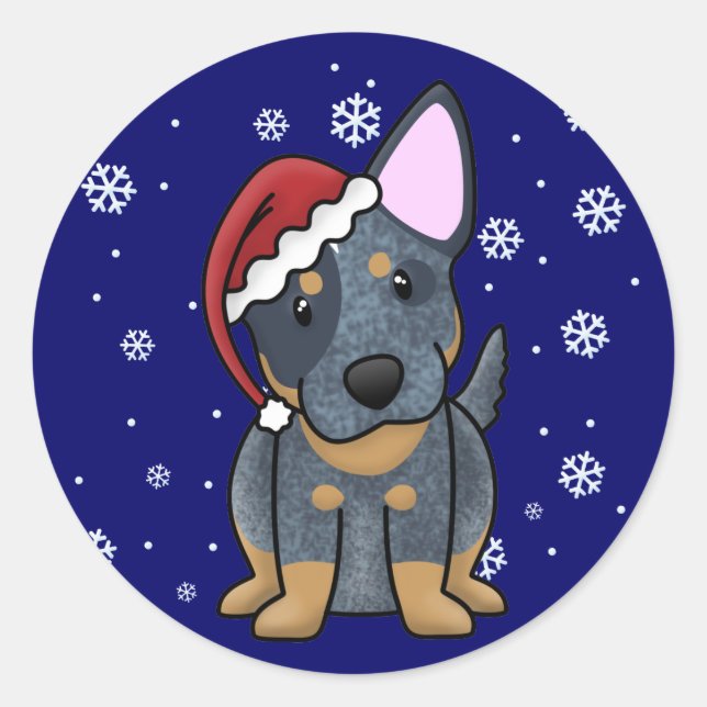 Sticker Rond Noël Kawaii Blue Heeler (Devant)