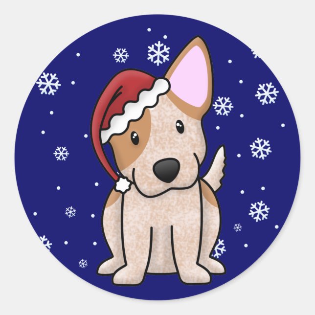 Sticker Rond Noël Kawaii Red Heeler (Devant)