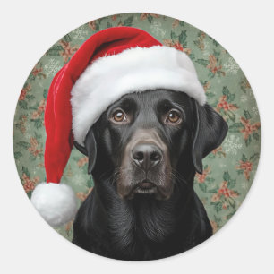 Sticker Rond Noël labrador noir