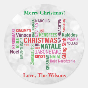 Sticker Rond Noël Langues Différentes Mot Cloud Personnalisé