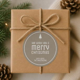 Sticker Rond Noël Minimaliste Personnalisé Taupe Fêtes
