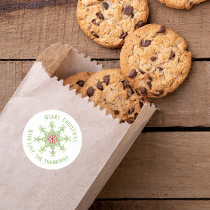 Sticker Rond Noël Moderne Cute Rouge Vert Coloré Flocon de neig