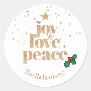 Sticker Rond Noël moderne "Joie, Amour, Paix" Gold Classic R