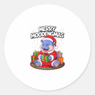 Sticker Rond Noël Moo Deng Merry Moodengmas Baby Hippo Chr