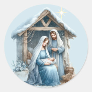 Sticker Rond Noël Nativité Enfant Jésus Vacances d'Hiver