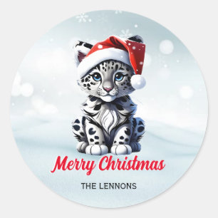 Sticker Rond Noël Neige Père Noël mignonne Neige Leopard Cub