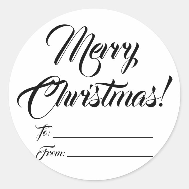 Sticker Rond Noël noir blanc à partir de l'écriture vide élégan (Devant)