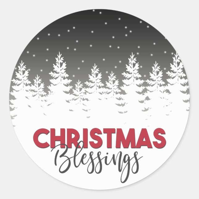 Sticker Rond Noël noir, blanc et rouge Bénédiction vacances (Devant)