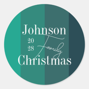 Sticker Rond Noël Nom de Famille Bandes Vertes Personnalisé