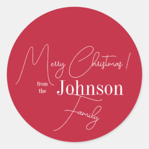 Sticker Rond Noël Nom de famille Rouge