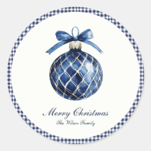 Sticker Rond Noël Ornement Bleu Traditionnel