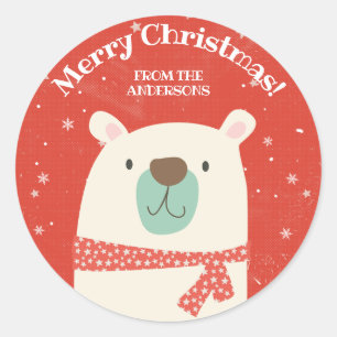 Sticker Rond Noël ours polaire personnalisé
