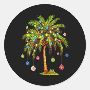 Sticker Rond Noël Palm Tree Lumière Hawaï Tropical Noël