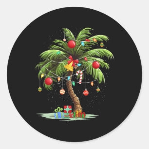 Sticker Rond Noël Palm Tree Lumière Hawaï Tropical Noël 3