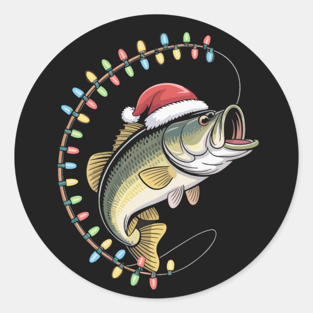 Sticker Rond Noël Papa Basse Poisson Drôle Pêcheur Pêcheur (Devant)