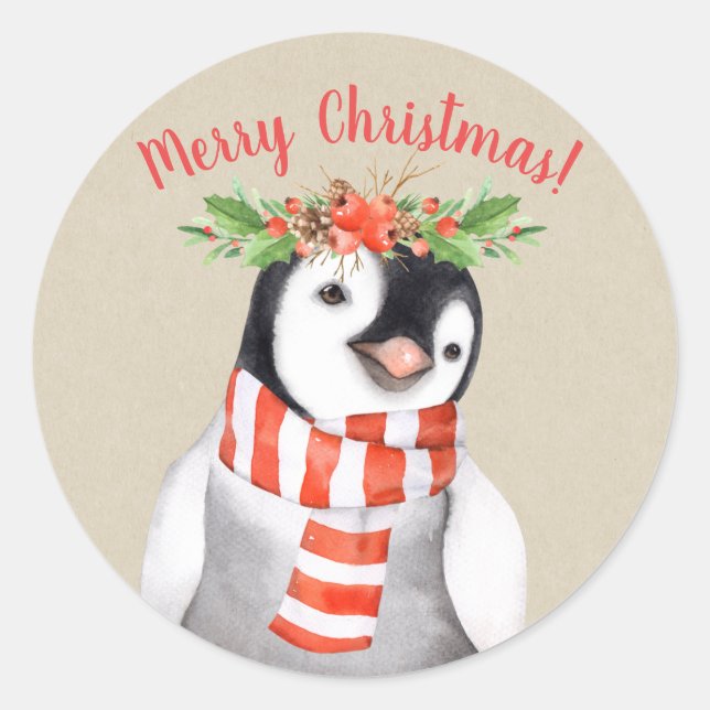 Sticker Rond Noël Penguin Bird Pays Vacances sur mesure (Devant)