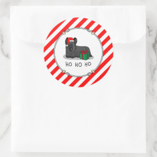 Sticker Rond Noël Père Noël Casquette Skye Terrier (noir)
