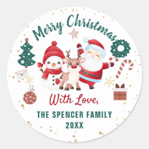 Sticker Rond Noël Père Noël Deer Snowman