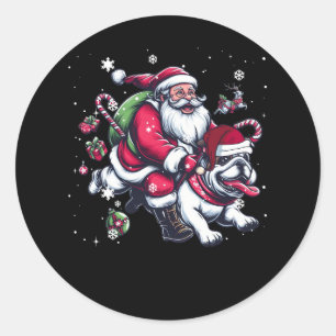 Sticker Rond Noël Père Noël équitation anglais Bulldog Noël