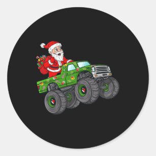 Sticker Rond Noël Père Noël équitation dans Monster Truck Boys