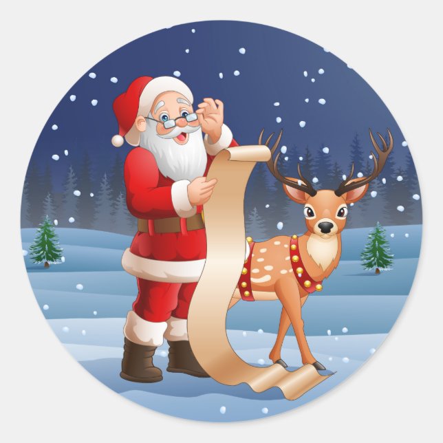 Sticker Rond Noël Père Noël Et Rennes (Devant)