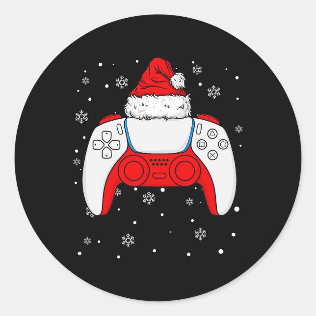 Sticker Rond Noël Père Noël Gamer Contrôleur Garçons Enfants Ad (Devant)