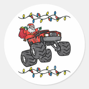 Sticker Rond Noël Père Noël Monster Camion Garçons Enfants Enfa