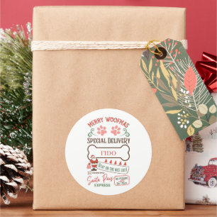 Sticker Rond Noël Père Noël pattes ajouter nom chien animal