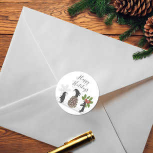 Sticker Rond Noël personnalisé avec des manchots drôles et mign