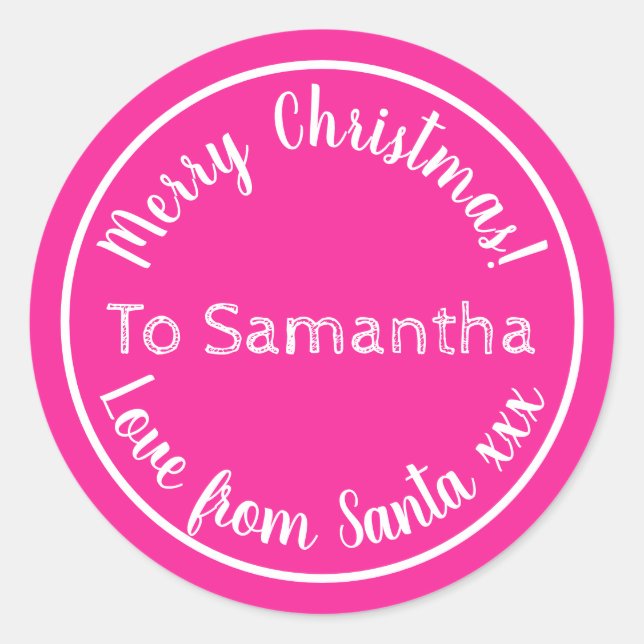Sticker Rond Noël personnalisé de Père Noël Hot Pink (Devant)