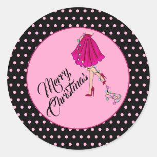Sticker Rond Noël Pink Glam
