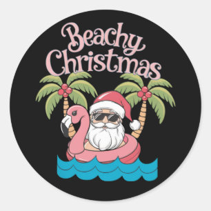 Sticker Rond Noël Plage Tropicale Vacances Santa Plage 