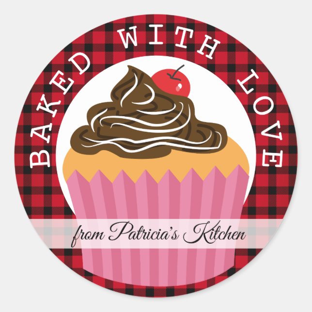Sticker Rond Noël Plaid Cuit Avec Amour (Devant)