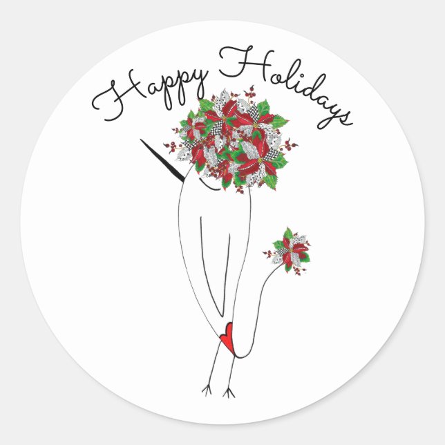 Sticker Rond Noël Poinsettia Joyeuses Vacances Oiseau (Devant)