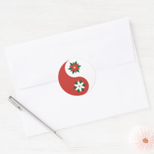 Sticker Rond Noël Poinsettia Yin Yang