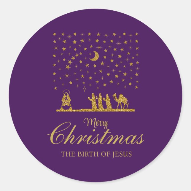 Sticker Rond Noël religieux, Naissance de Jésus, Trois Roi (Devant)
