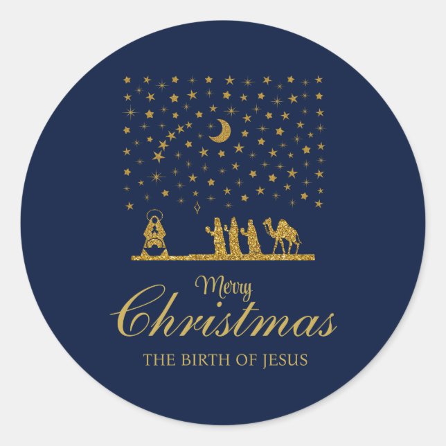 Sticker Rond Noël religieux, Naissance de Jésus, Trois Roi (Devant)