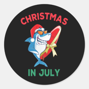 Sticker Rond Noël requin en juillet Vacances d'été Plage Hommes