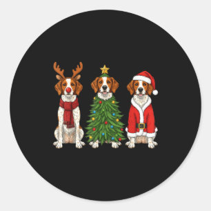 Sticker Rond Noël Rétro Épagneul Breton Santa Renne Do
