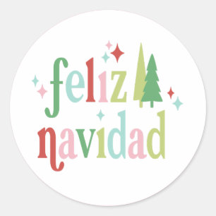 Sticker Rond Noël rétro Feliz Navidad