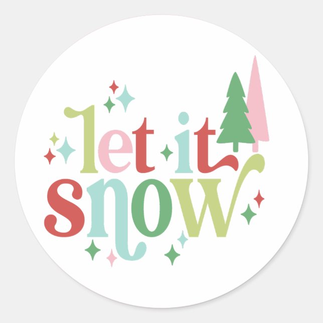 Sticker Rond Noël rétro | Laisse-le neiger (Devant)