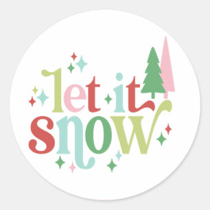 Sticker Rond Noël rétro Laisse-le neiger