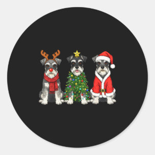 Sticker Rond Noël Rétro Miniature Schnauzer Santa Renne