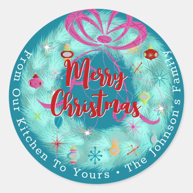 Sticker Rond Noël rétro turquoise Wreath (Devant)
