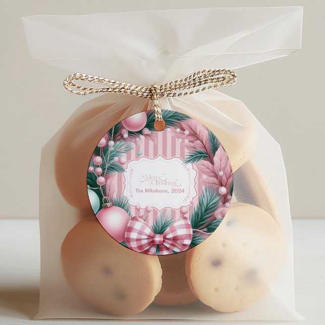 Sticker Rond Noël rose Coquette (Créateur téléchargé)