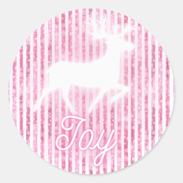 Sticker Rond Noël rose et blanc Joie Reindeer (Devant)