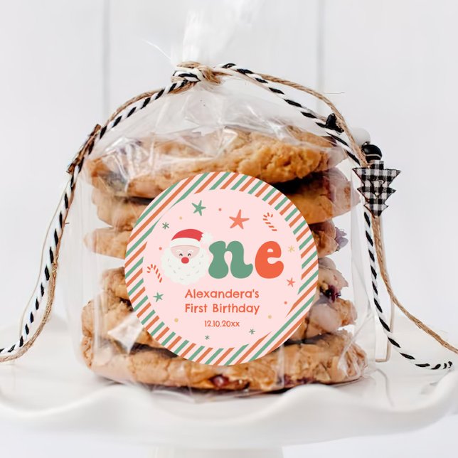 Sticker Rond Noël rose fête d'anniversaire 1er Favoriser (Créateur téléchargé)