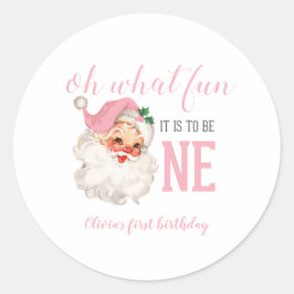 Sticker Rond Noël rose Père Noël premier anniversaire