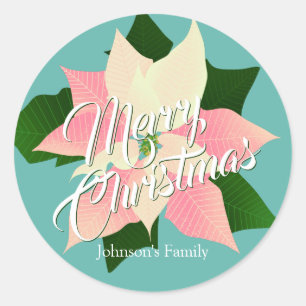 Sticker Rond Noël rose Poinsettia