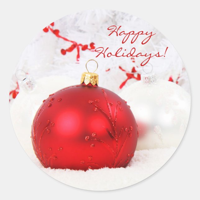 Sticker Rond Noël Rouge Et Blanc Joyeuses Fêtes (Devant)